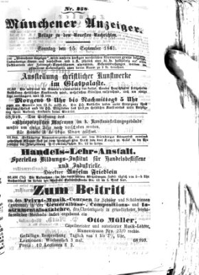 Münchener Anzeiger (Münchner neueste Nachrichten) Sonntag 15. September 1861