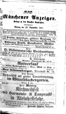 Münchener Anzeiger (Münchner neueste Nachrichten) Montag 16. September 1861