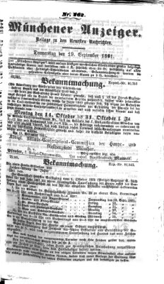 Münchener Anzeiger (Münchner neueste Nachrichten) Donnerstag 19. September 1861