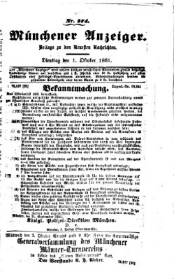 Münchener Anzeiger (Münchner neueste Nachrichten) Dienstag 1. Oktober 1861