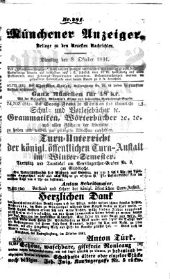 Münchener Anzeiger (Münchner neueste Nachrichten) Dienstag 8. Oktober 1861