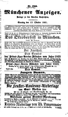 Münchener Anzeiger (Münchner neueste Nachrichten) Sonntag 13. Oktober 1861