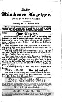 Münchener Anzeiger (Münchner neueste Nachrichten) Dienstag 15. Oktober 1861