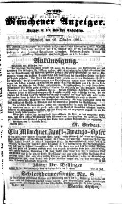 Münchener Anzeiger (Münchner neueste Nachrichten) Mittwoch 16. Oktober 1861