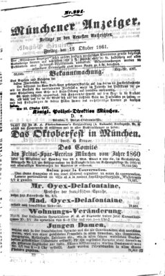 Münchener Anzeiger (Münchner neueste Nachrichten) Freitag 18. Oktober 1861