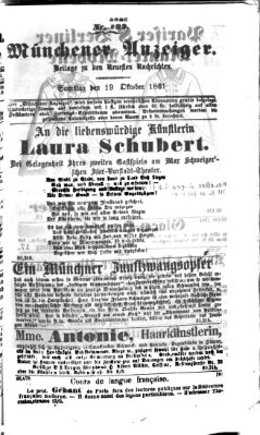 Münchener Anzeiger (Münchner neueste Nachrichten) Samstag 19. Oktober 1861