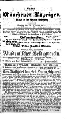 Münchener Anzeiger (Münchner neueste Nachrichten) Montag 28. Oktober 1861