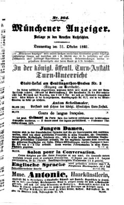 Münchener Anzeiger (Münchner neueste Nachrichten) Donnerstag 31. Oktober 1861