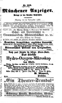 Münchener Anzeiger (Münchner neueste Nachrichten) Montag 4. November 1861