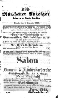 Münchener Anzeiger (Münchner neueste Nachrichten) Dienstag 5. November 1861