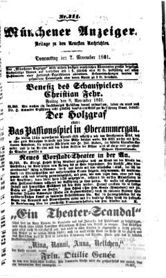 Münchener Anzeiger (Münchner neueste Nachrichten) Donnerstag 7. November 1861