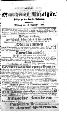 Münchener Anzeiger (Münchner neueste Nachrichten) Mittwoch 13. November 1861