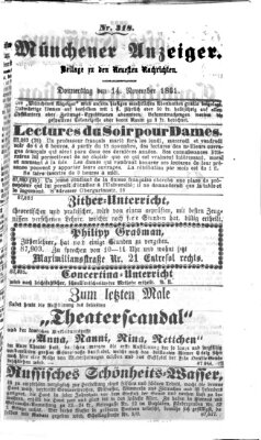 Münchener Anzeiger (Münchner neueste Nachrichten) Donnerstag 14. November 1861