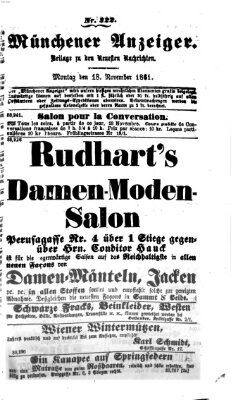 Münchener Anzeiger (Münchner neueste Nachrichten) Montag 18. November 1861