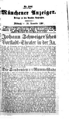 Münchener Anzeiger (Münchner neueste Nachrichten) Mittwoch 20. November 1861