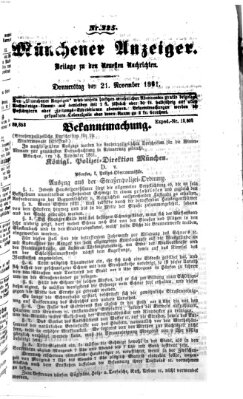 Münchener Anzeiger (Münchner neueste Nachrichten) Donnerstag 21. November 1861