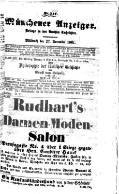 Münchener Anzeiger (Münchner neueste Nachrichten) Mittwoch 27. November 1861