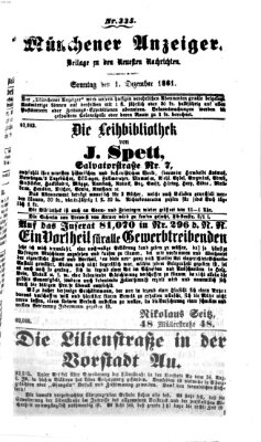 Münchener Anzeiger (Münchner neueste Nachrichten) Sonntag 1. Dezember 1861