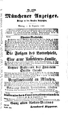 Münchener Anzeiger (Münchner neueste Nachrichten) Montag 2. Dezember 1861