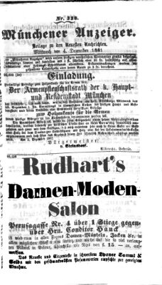 Münchener Anzeiger (Münchner neueste Nachrichten) Mittwoch 4. Dezember 1861