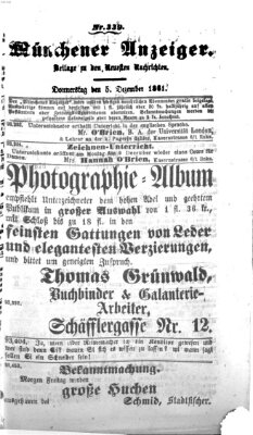 Münchener Anzeiger (Münchner neueste Nachrichten) Donnerstag 5. Dezember 1861