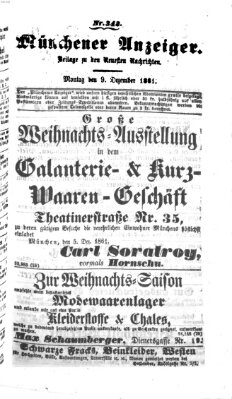 Münchener Anzeiger (Münchner neueste Nachrichten) Montag 9. Dezember 1861