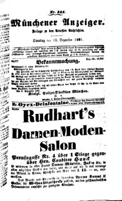 Münchener Anzeiger (Münchner neueste Nachrichten) Dienstag 10. Dezember 1861