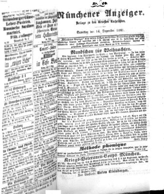 Münchener Anzeiger (Münchner neueste Nachrichten) Samstag 14. Dezember 1861