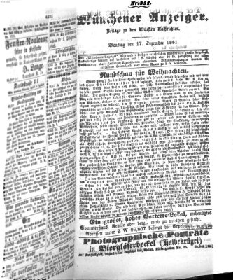 Münchener Anzeiger (Münchner neueste Nachrichten) Dienstag 17. Dezember 1861