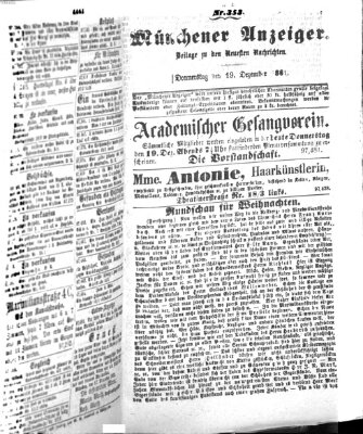 Münchener Anzeiger (Münchner neueste Nachrichten) Donnerstag 19. Dezember 1861