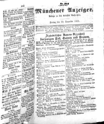 Münchener Anzeiger (Münchner neueste Nachrichten) Freitag 20. Dezember 1861