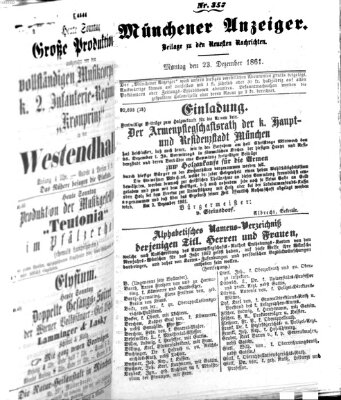 Münchener Anzeiger (Münchner neueste Nachrichten) Montag 23. Dezember 1861