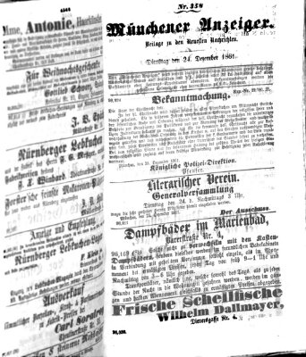 Münchener Anzeiger (Münchner neueste Nachrichten) Dienstag 24. Dezember 1861