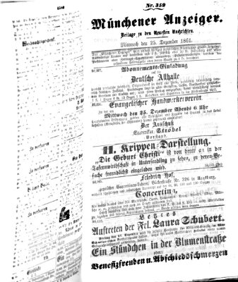 Münchener Anzeiger (Münchner neueste Nachrichten) Mittwoch 25. Dezember 1861