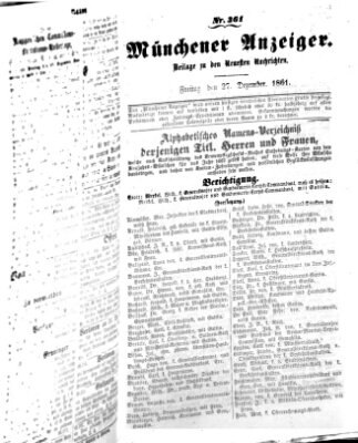 Münchener Anzeiger (Münchner neueste Nachrichten) Freitag 27. Dezember 1861