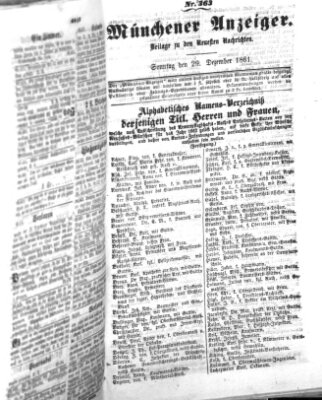 Münchener Anzeiger (Münchner neueste Nachrichten) Sonntag 29. Dezember 1861