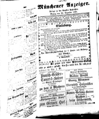 Münchener Anzeiger (Münchner neueste Nachrichten) Montag 30. Dezember 1861