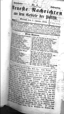 Neueste Nachrichten aus dem Gebiete der Politik (Münchner neueste Nachrichten) Mittwoch 1. Januar 1862