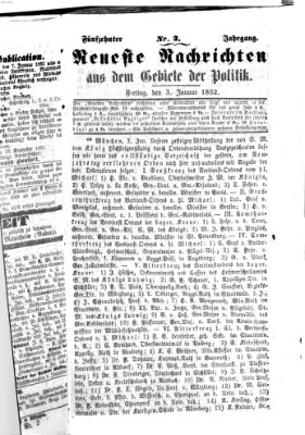 Neueste Nachrichten aus dem Gebiete der Politik (Münchner neueste Nachrichten) Freitag 3. Januar 1862