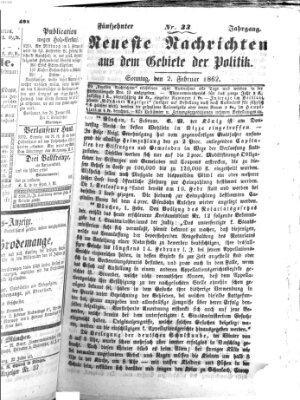 Neueste Nachrichten aus dem Gebiete der Politik (Münchner neueste Nachrichten) Sonntag 2. Februar 1862