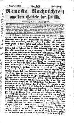 Neueste Nachrichten aus dem Gebiete der Politik (Münchner neueste Nachrichten) Sonntag 1. Juni 1862