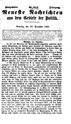 Neueste Nachrichten aus dem Gebiete der Politik (Münchner neueste Nachrichten) Samstag 20. Dezember 1862