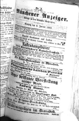 Münchener Anzeiger (Münchner neueste Nachrichten) Sonntag 5. Januar 1862