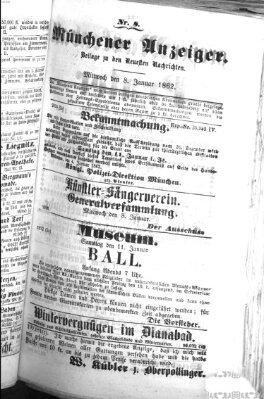 Münchener Anzeiger (Münchner neueste Nachrichten) Mittwoch 8. Januar 1862