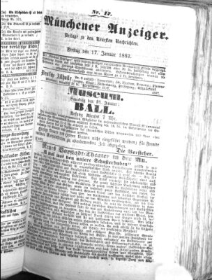 Münchener Anzeiger (Münchner neueste Nachrichten) Freitag 17. Januar 1862