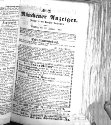 Münchener Anzeiger (Münchner neueste Nachrichten) Samstag 18. Januar 1862