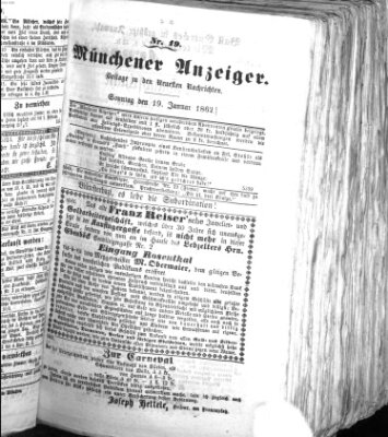 Münchener Anzeiger (Münchner neueste Nachrichten) Sonntag 19. Januar 1862