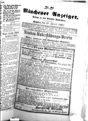 Münchener Anzeiger (Münchner neueste Nachrichten) Samstag 25. Januar 1862