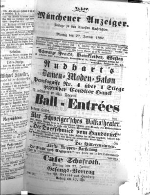 Münchener Anzeiger (Münchner neueste Nachrichten) Montag 27. Januar 1862