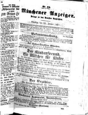 Münchener Anzeiger (Münchner neueste Nachrichten) Dienstag 28. Januar 1862